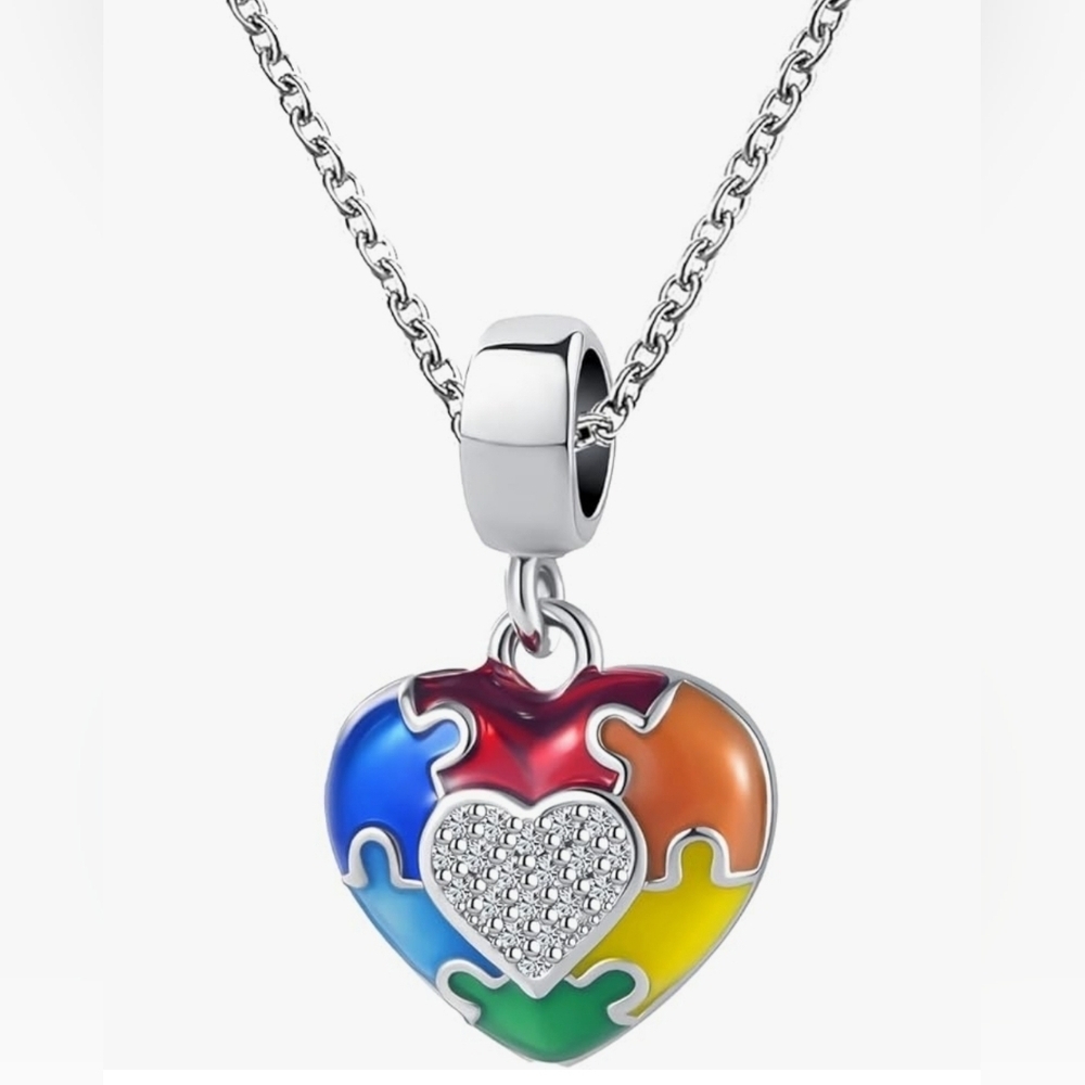 🧩▪️ Autism ▪️Awareness Charm Necklace Puzzle Piece Enamel ASD Pendant 🧩